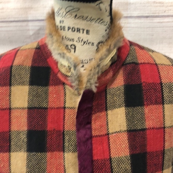 Fur Trimmed Plaid Brocade Jacket REVERSIBLE Button Down Handmade Funky Artsy - Picture 7 of 16